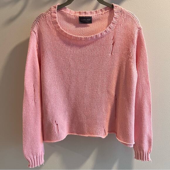 Wooden Ships Pink Distressed Pullover Sweater Size XS - Picture 1 of 11